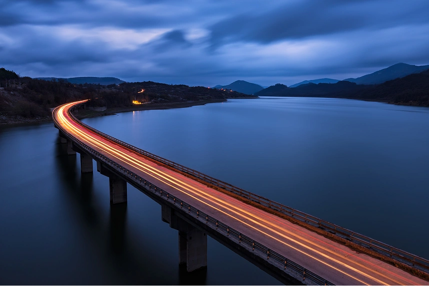 Creative Long Exposure example with silky water and light trails